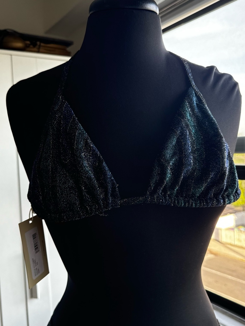 Ramy Brook Black Iridescent Triangle Bikini Top and bottom bikini set
